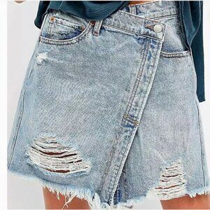 We The Free by Free People Boho Demin Wrap Skirt Size 24 XS